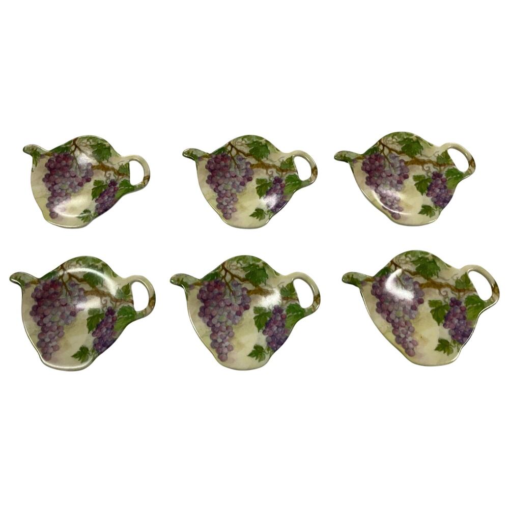 6 Tea Bag Holders Spoon Rest Italian Melamine Made in Italy Grapes Vines Leaves